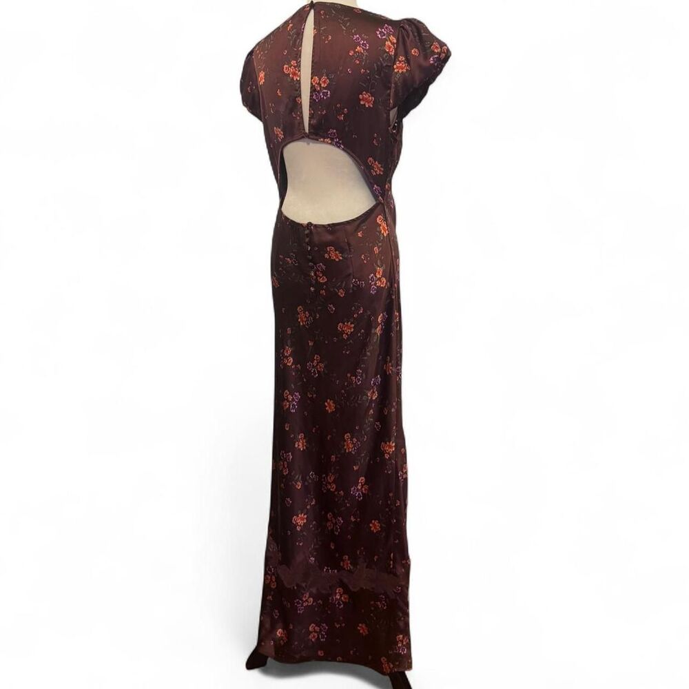 Free People Butterfly Babe Brown Floral Milkmaid Maxi Slip Dress Bias Cut Size L - Picture 5 of 8